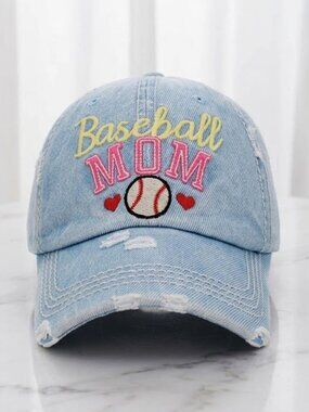 Ladies Denim Baseball Mom Ball Cap - Denim Baseball Hat